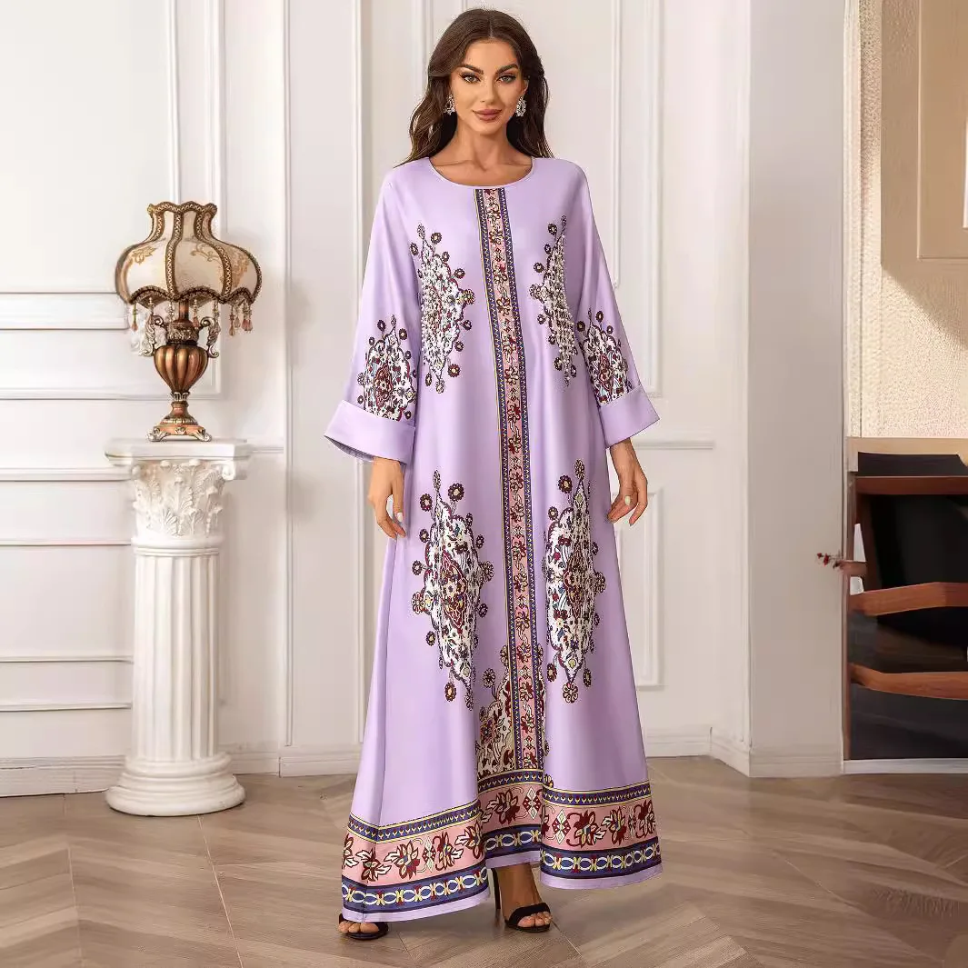 

Middle East Muslim Women's Robe Printed Hot Diamond Dress Fashion Simple Temperament Elegant Holiday Style High-end Banquet Part