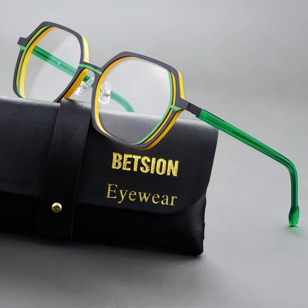 BETSION Japanese Style Acetate Alloy Square Glasses Frames Men Women Vintage Fashion Designer Brand High Quality Eyewear