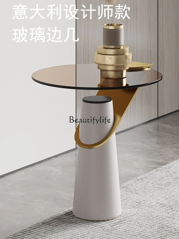 FG28Light Luxury Tempered Glass Tea Table Modern Minimalist Creative Designer Small round Table