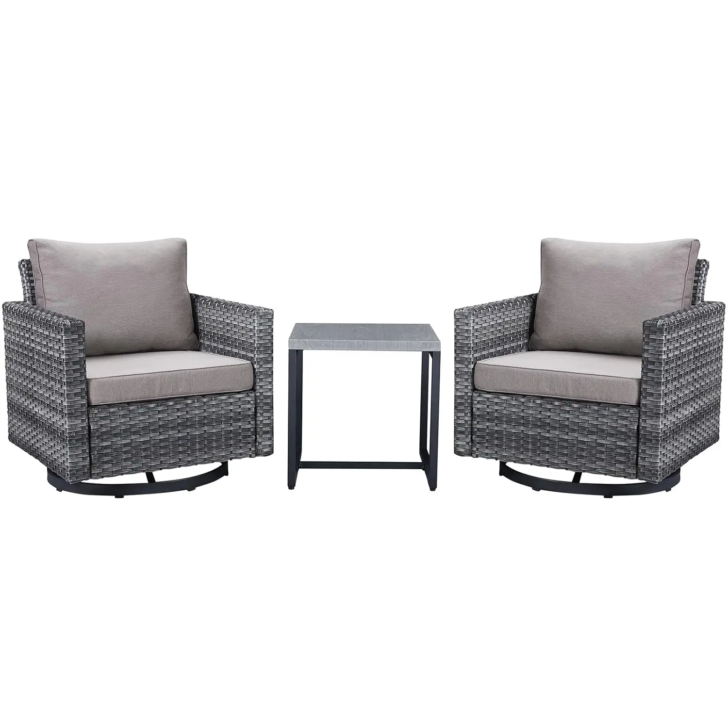 

Комплект из 3 предметов: Уличный набор для бистро из ротанга с вращающимися креслами-качалками и металлическим приставным столиком для веранды и заднего двора, на заказ