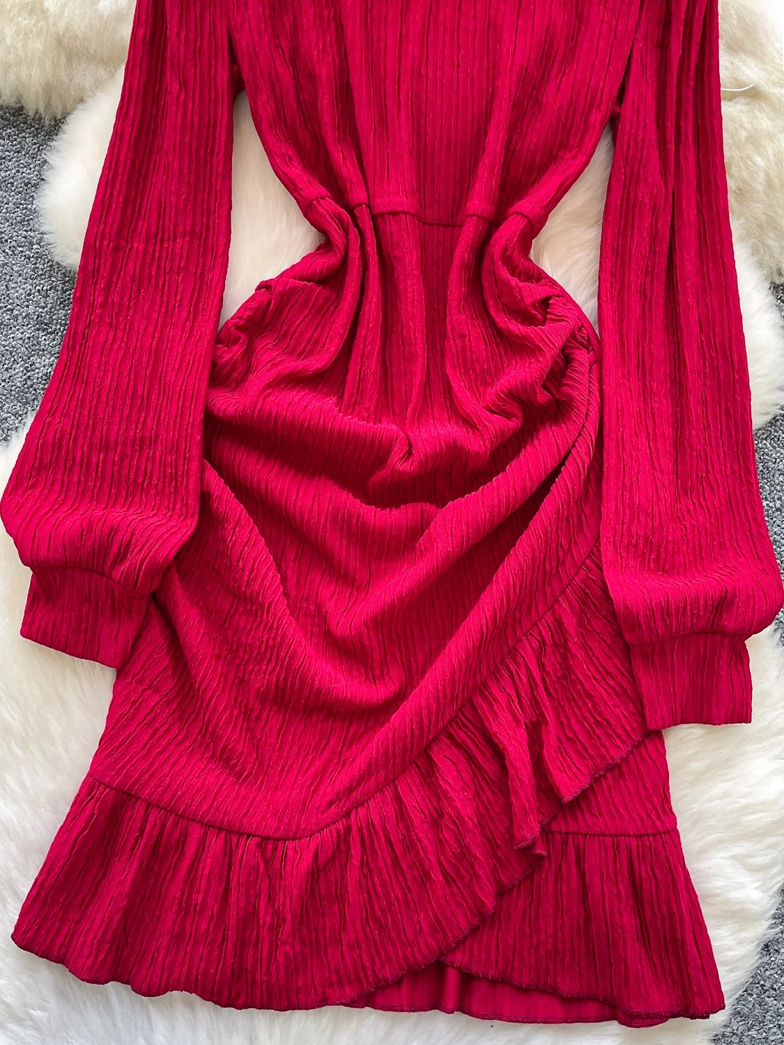 Faionable Red Long Sve dames Dr Koreaanse Sle hoge taille A-lijn rok afslanken geplooid woon-werkverkeer Ele Dr