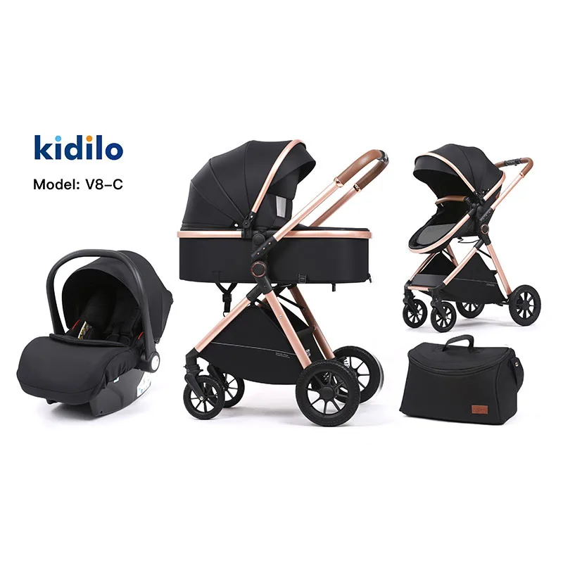 Kidilo High Landscape Baby Stroller 2-in-1 with Basket for Bidirectional Baby Walking