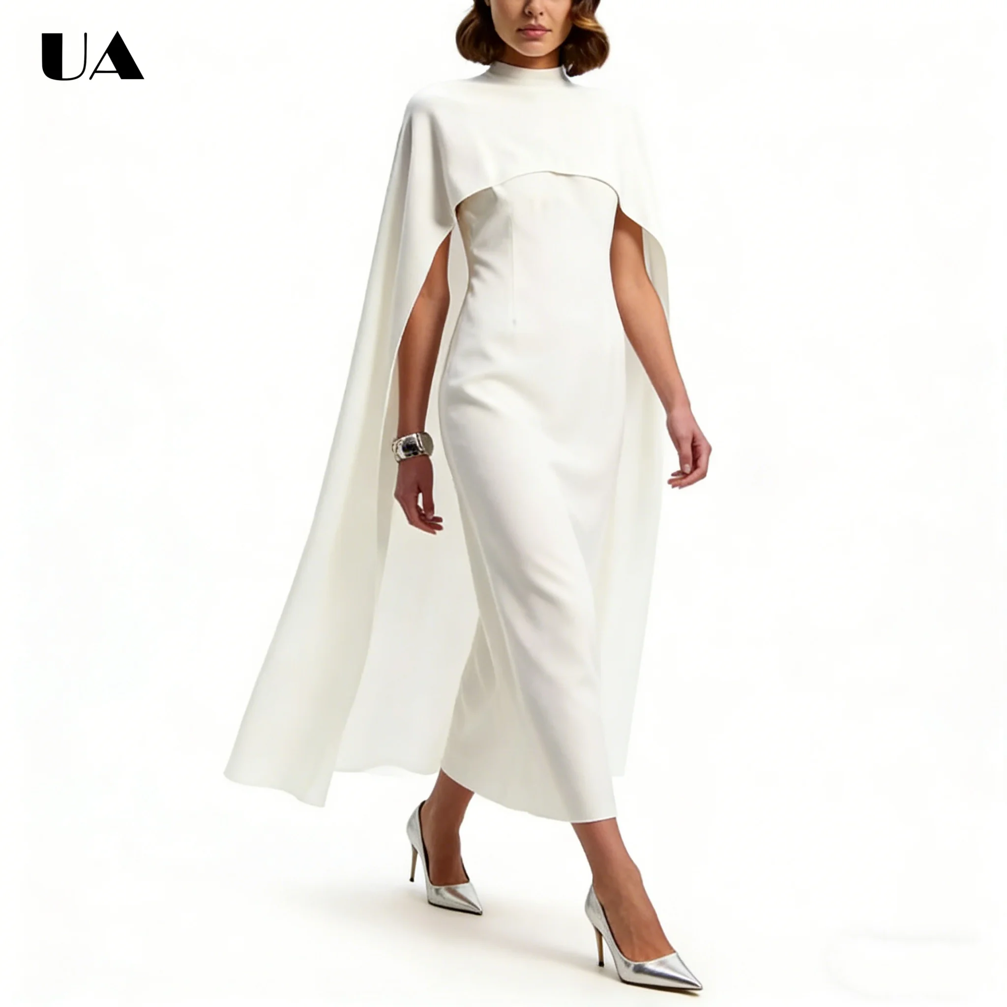 

ULBYANRY Customized Solid Straight Prom Dress with Half High Neck Elegant Satin Cloak Evening Dress Fashionable Long Party Dress