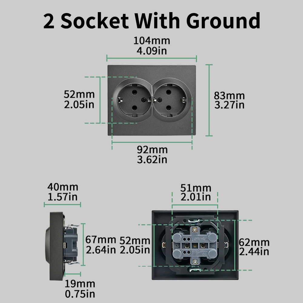 Grey Electrical Outlets With Ground Classic Paint Plastic Plugs Socket AC Power Sockets 250V EU Standard Flame Retardant Socket view 6