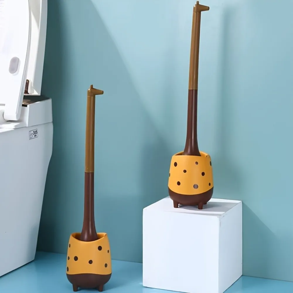 Cute Giraffe Toilet Brush with Holder Creative Animal Shaped Toilet Cleaner Brush Bathroom Home Toilet Deep Cleaning Anti-Odor