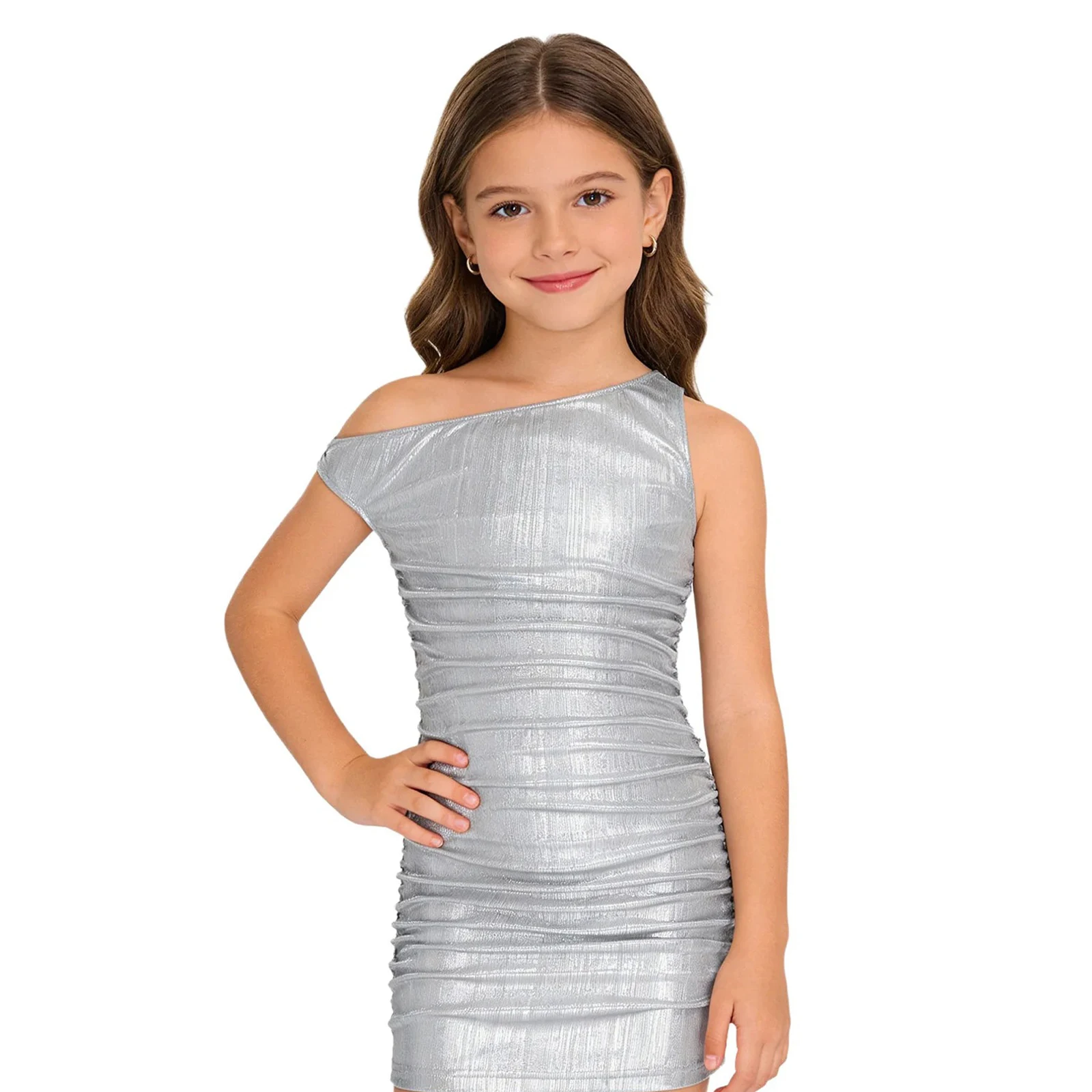 女の子メタリックシャーリングクリスマスドレス子供のボディコンミニドレス子供社交ダンスパーティーパフォーマンス衣装ダンスウェア