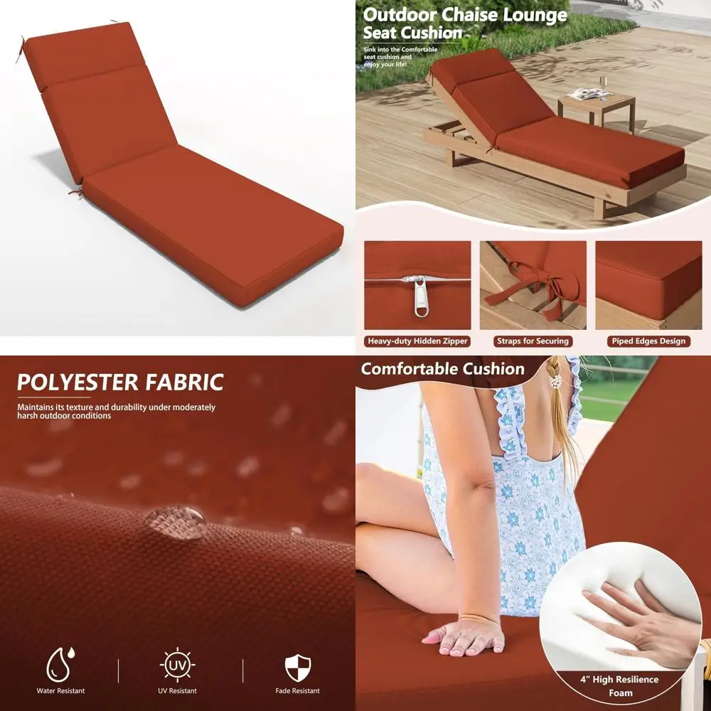 

Water-Resistant Fade-Resistant Outdoor Chaise Lounge Cushion 80x26x4 High-Density Foam for Comfortable Relaxation