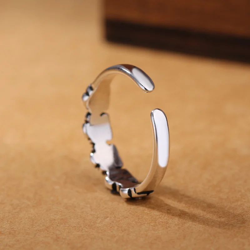 Women's 925 Sterling Silver Retro Flower Adjustable Ring