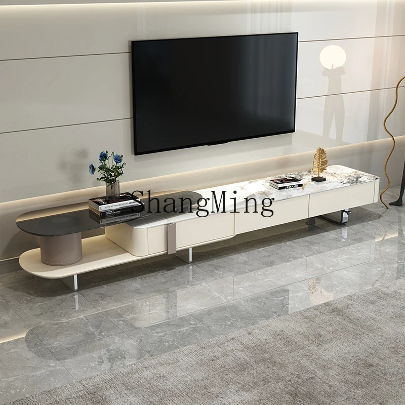 

CL luxury high-end simple rock slab floor-to-ceiling telescopic TV cabinet storage small apartment coffee TV cabinet