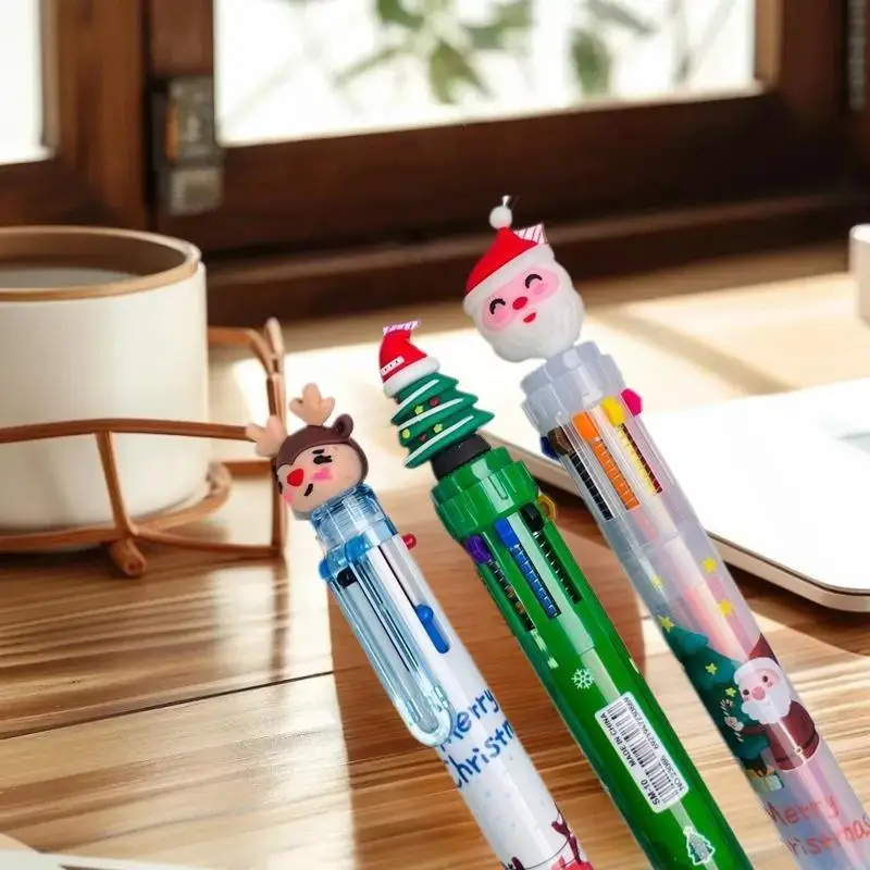 Bolígrafo navideño de dibujos animados, manual de colores de Papá Noel, bolígrafo de prensa, regalos de Navidad para estudiantes, premios de papelería