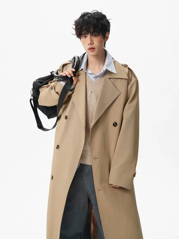 

Мужское пальто Tangz Studio Briti Sle в стиле ретро, двубортное, до колен, с отложным воротником, ветровка, молодежная модная куртка