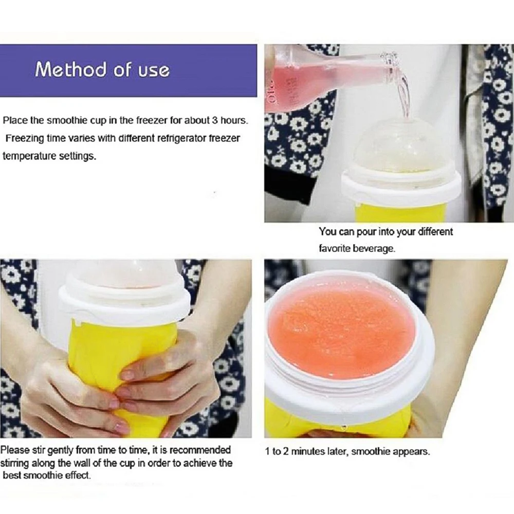 Slushy Cup Diy Smoothie Cup Slushy Maker Bottle Silicone Double Layer Homemade Ice Cream Milkshake Juice Cup Cold Pinch Ice Cup