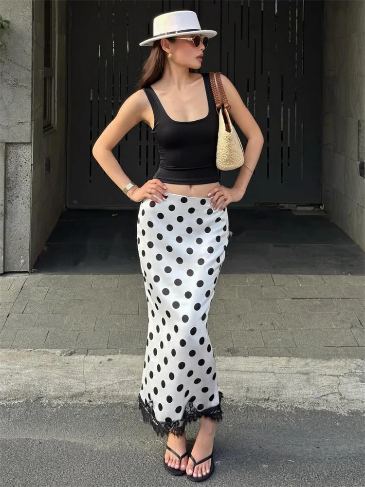 

Tossy Fashion Lace Contrast Long Skirt Women's High Waist Slim Patchwork Commute Elegant Party Looks Maxi Skirt Female Clothes