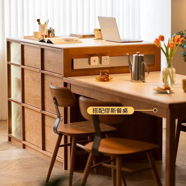 Nordic all solid wood island platform cherry wood slate restaurant bar storage cabinet side cabinet locker locker log