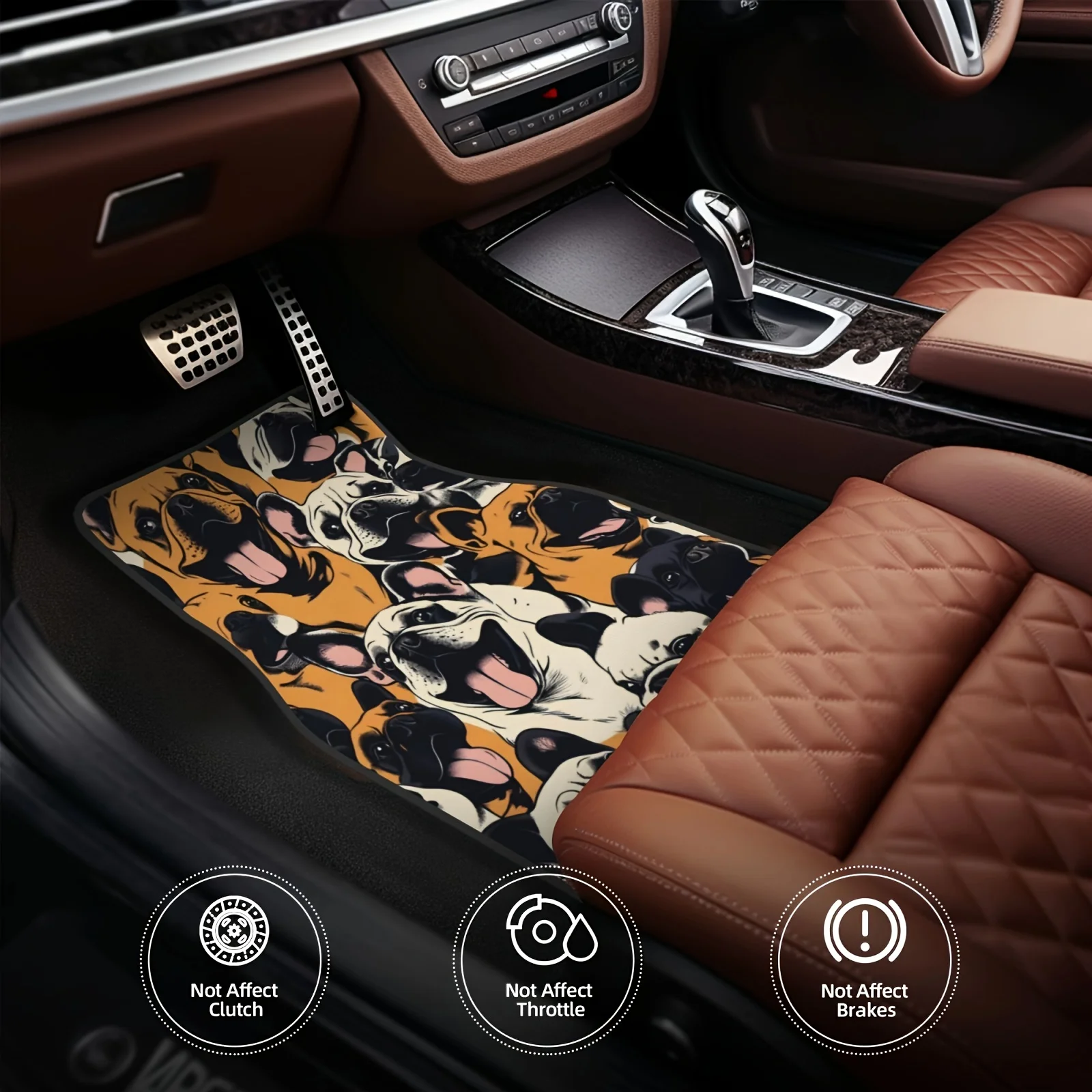 4pcs Cute French Bulldog Pattern Car Mats- Full Coverage Design, Universal Fit For SUVs& Trucks| Soft Pads| Perfect Holiday Gift