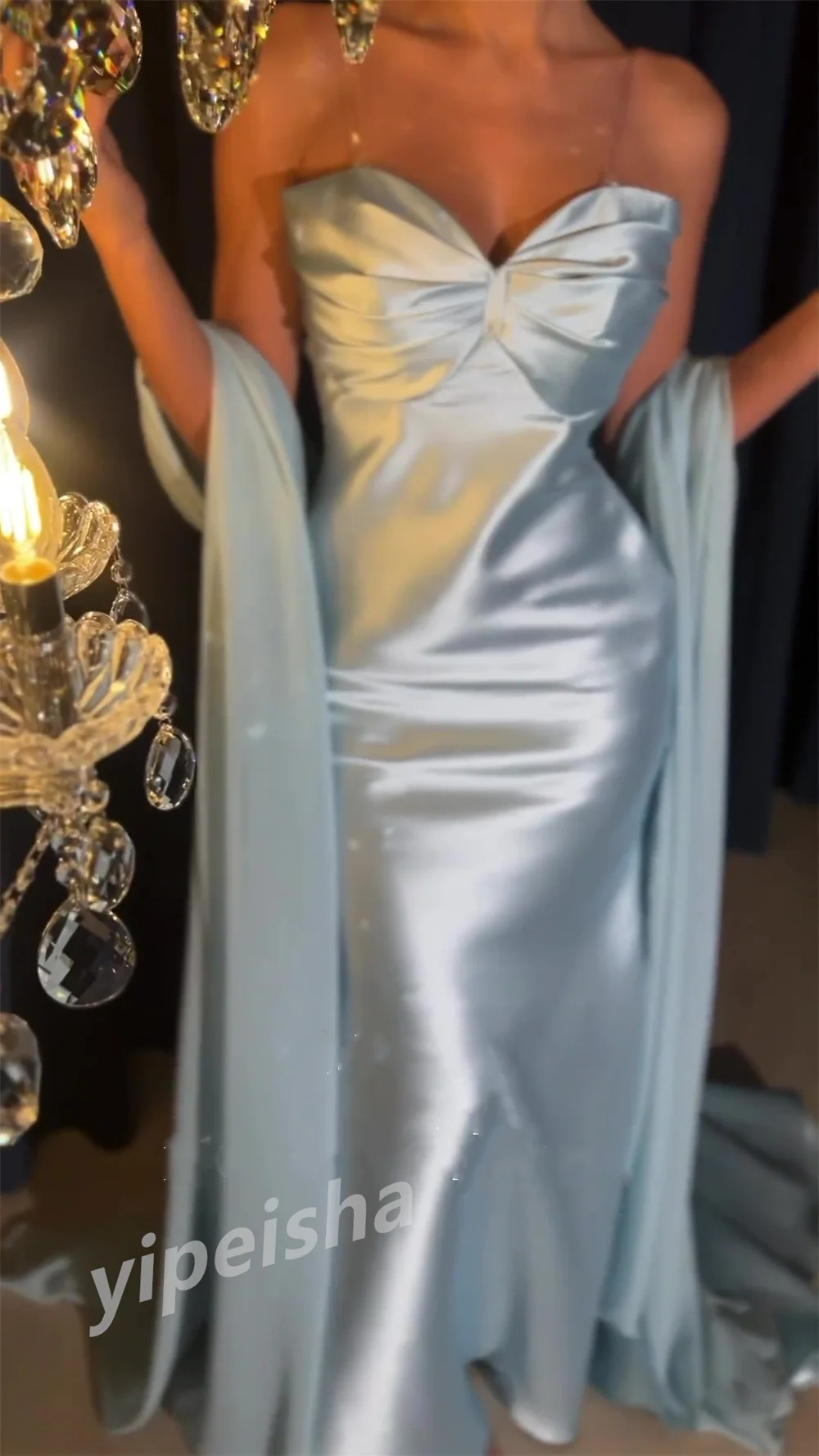 Funkeln exquisite hochwertige Satin drapiert Abschluss ball Meerjungfrau träger los maßge schneiderte Anlass Kleid lange Kleider