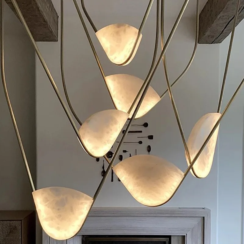 

Spanish marble high-end art restaurant chandelier hotel reception villa open kitchen living room