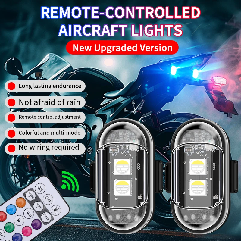 

1/2/4X Rechargeable Wireless Light Helicopter Car Decor Warning Lights RGB Anti-Collision Led Motorcycle Strobe Warning Lights