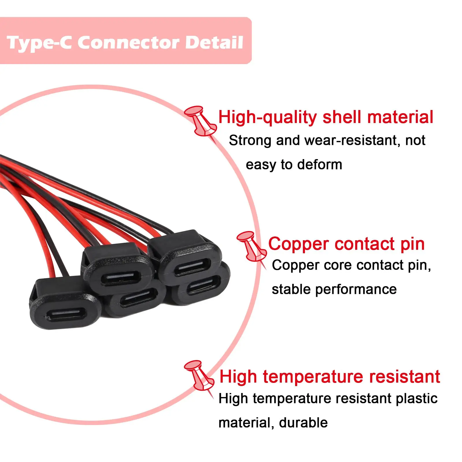 5/10/20pcs Type-C Female Chassis 2 Pin Type-C Female Socket Connector Waterproof Jack Female Charging Port with Card Buckle