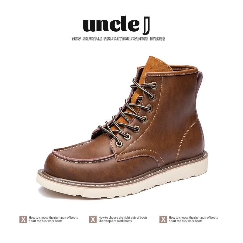 

Spring New Genuine Leather Men's Boots Luxury High Quality Men Ankle Boots Fashion Handmade Motorcycle Boots Men Waterproof Shoe