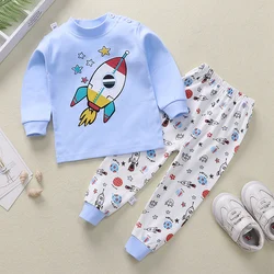 hibobi 2 Piece Set Car Pattern Round Neck Pure Cotton Toddler Boys Pajamas Pajama Pants Set Cute Casual Fashion Home Wear