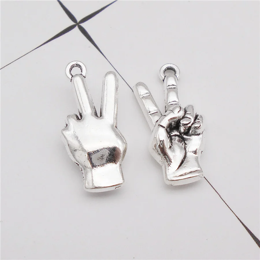 10PCS Alloy Peace Sign Charms Antique Silver Color Victory Sign Pendant Handmade Necklace Bracelet Jewelry Accessory Craft