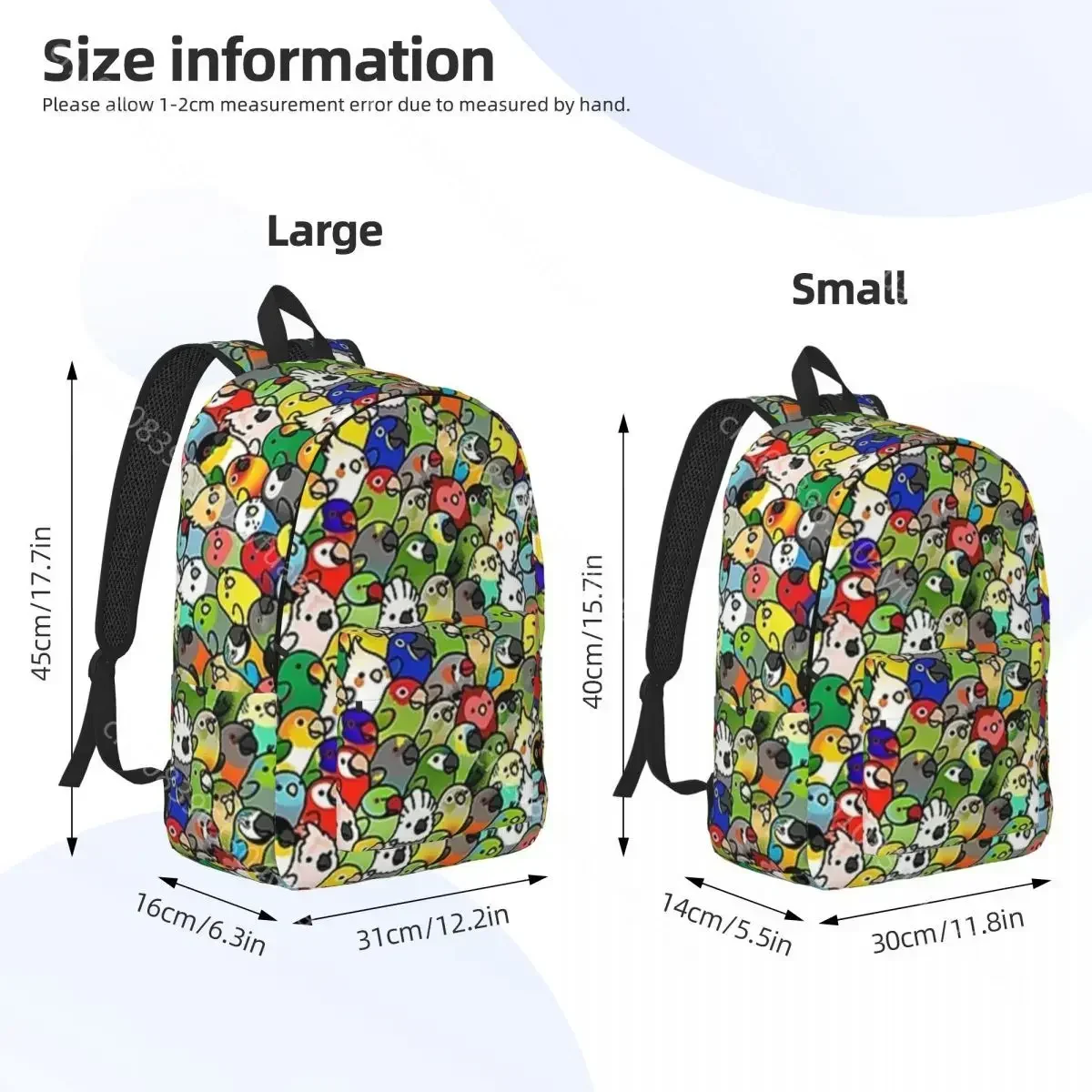 Parrot Meme Canvas Backpacks Cute Birds Print Unique Bag Elementary School Backpack Lightweight Bags