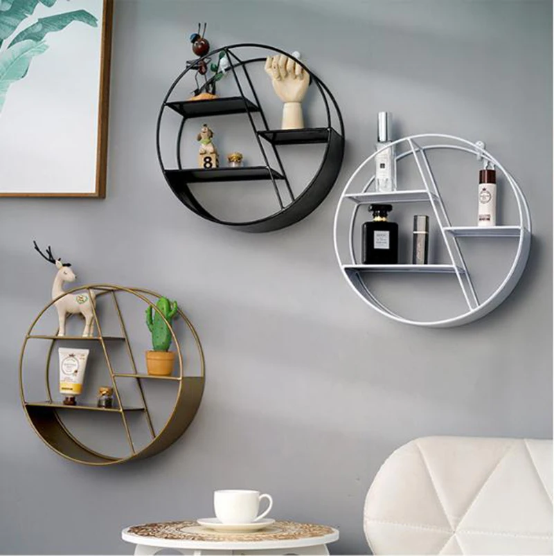 

Nordic Style Metal Decorative Shelf round Hexagon storage holder rack Shelves Home wall Decoration Potted ornament holder rack