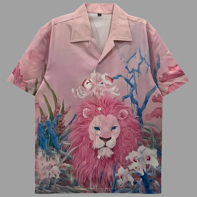 

Модная рубашка с цветочным принтом в стиле барокко, мужской топ, гавайские пляжные рубашки, розовая рубашка с принтом, мужская рубашка с коротким рукавом, Camisa Masculina, социальная рубашка