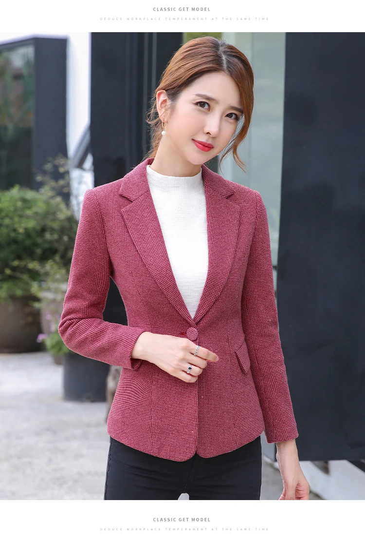 Spring and autumn new long-sleeved woolen small suit slim female slim small coat red woolen suit after warm coat Large size 6XL