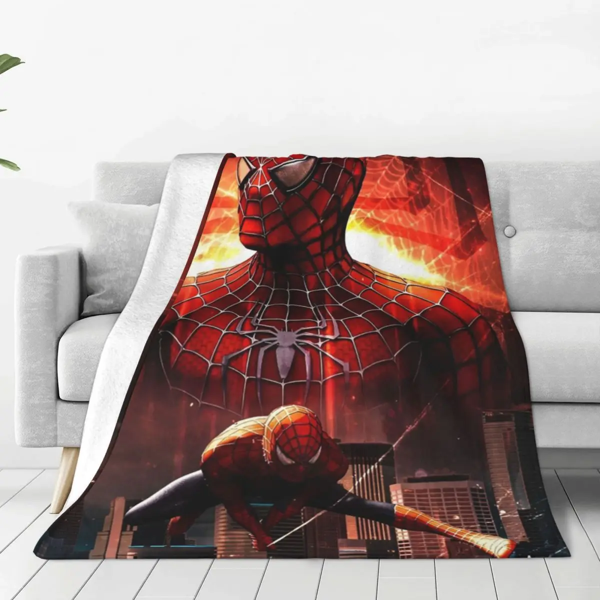 Spider-Man Comic Handsome Cool Blanket Fleece Print Cartoon Anime Lightweight Thin Throw Blanket for Home Travel Bedding Throws