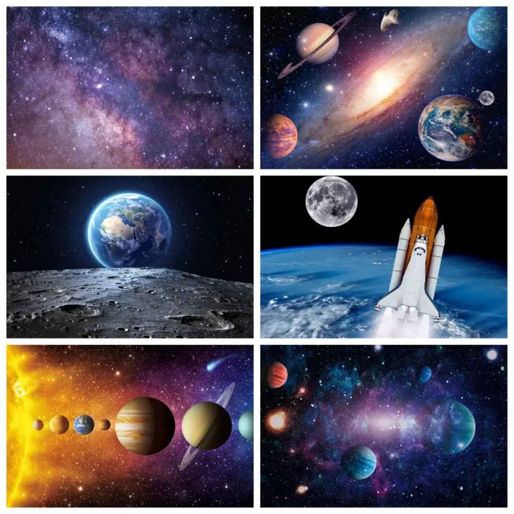 Starry Sky Space Cabin Solar System Theme Banner Background, Children's Birthday Party, Home Decoration Photography Background