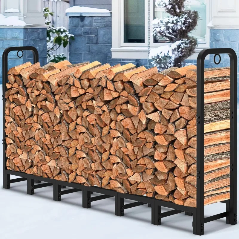 Low MOQ Guaranteed Outdoor Metal Wood Pile Organizer Heavy Duty Adjustable Firewood Storage Rack With 4ft 8ft 6.4ft 5.2ft
