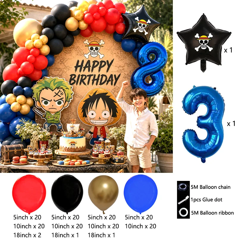 One Piece Character Balloon Arch Bouquet Globos Happy Birthday Anime Party Ornament Set view 4