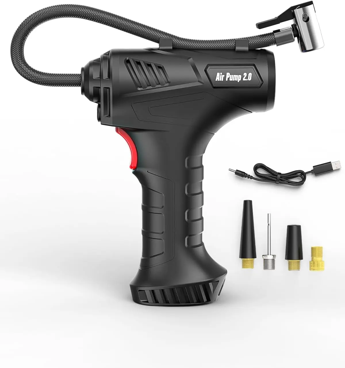 

Cordless Tire Inflator, 150PSI Air Compressor with Digital Gauge, 4000mAh Battery, LED Light, 4 Nozzles, Portable for Car, Truck