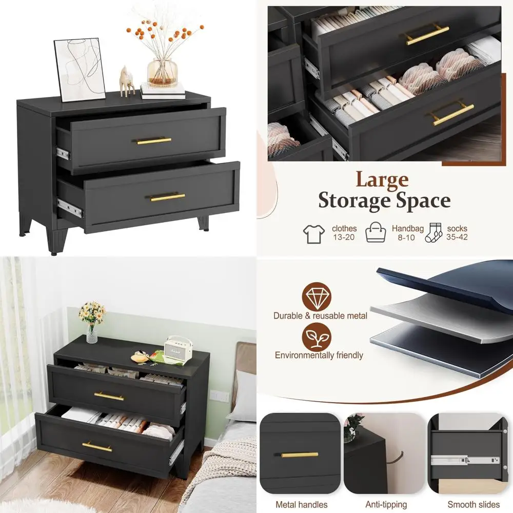 Small Black Bedroom Dresser, 24.76 High, Dressers and Chests, Modern Dresser Nightstand Set for Living Room