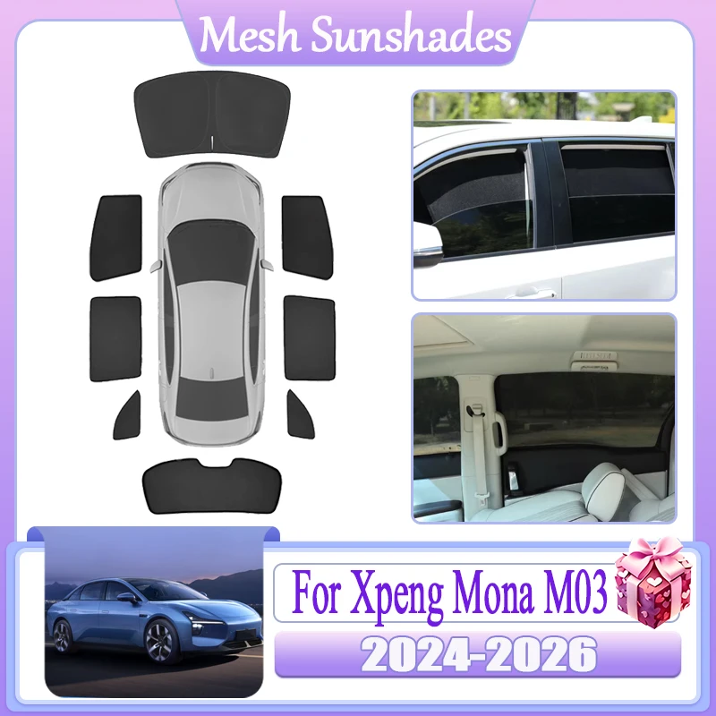 

Sunshade For Xpeng Mona M03 2024-2026 Auto Full Coverage Sunscreen Mesh Shades Magnetic Sun Visor Privacy Car Tools Accessories