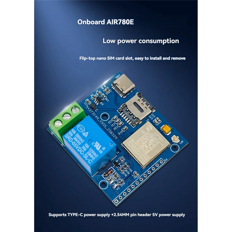 Module de commande à relais unique A37T-Iot 4G avec AIR780E, prend en charge l'alimentation de type C