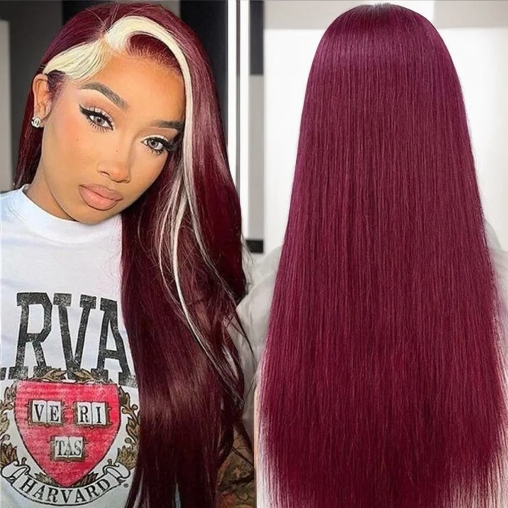 

99J Burgundy Bone Straight Lace Front Wigs Human Hair 13X4 HD Lace Frontal Blonde Red 613 Colored Wig Pre Plucked