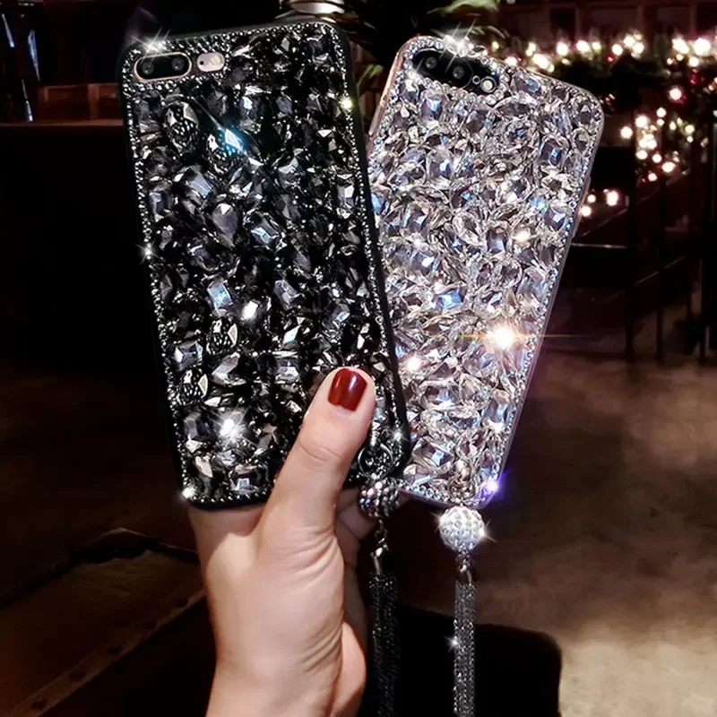 

Bling Jewelled Diamond Pendant Case For iphone 15Pro 14Plus 13 Pro 12 Mini 11Pro MAX XSMAX XR 7 8 PLUS Crystal Rhinestone Cover