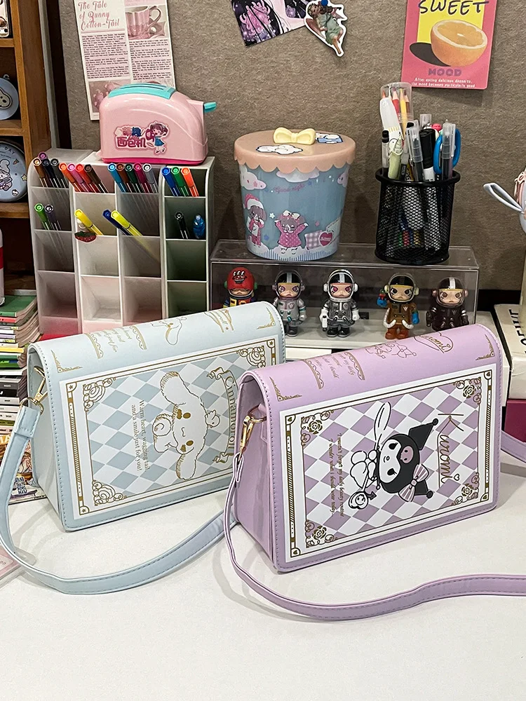 Sanrio-女性用シンナモロールクロミ財布,キルティングショルダーバッグ,PUクラムシェルハンドバッグ,コインポケット,漫画財布