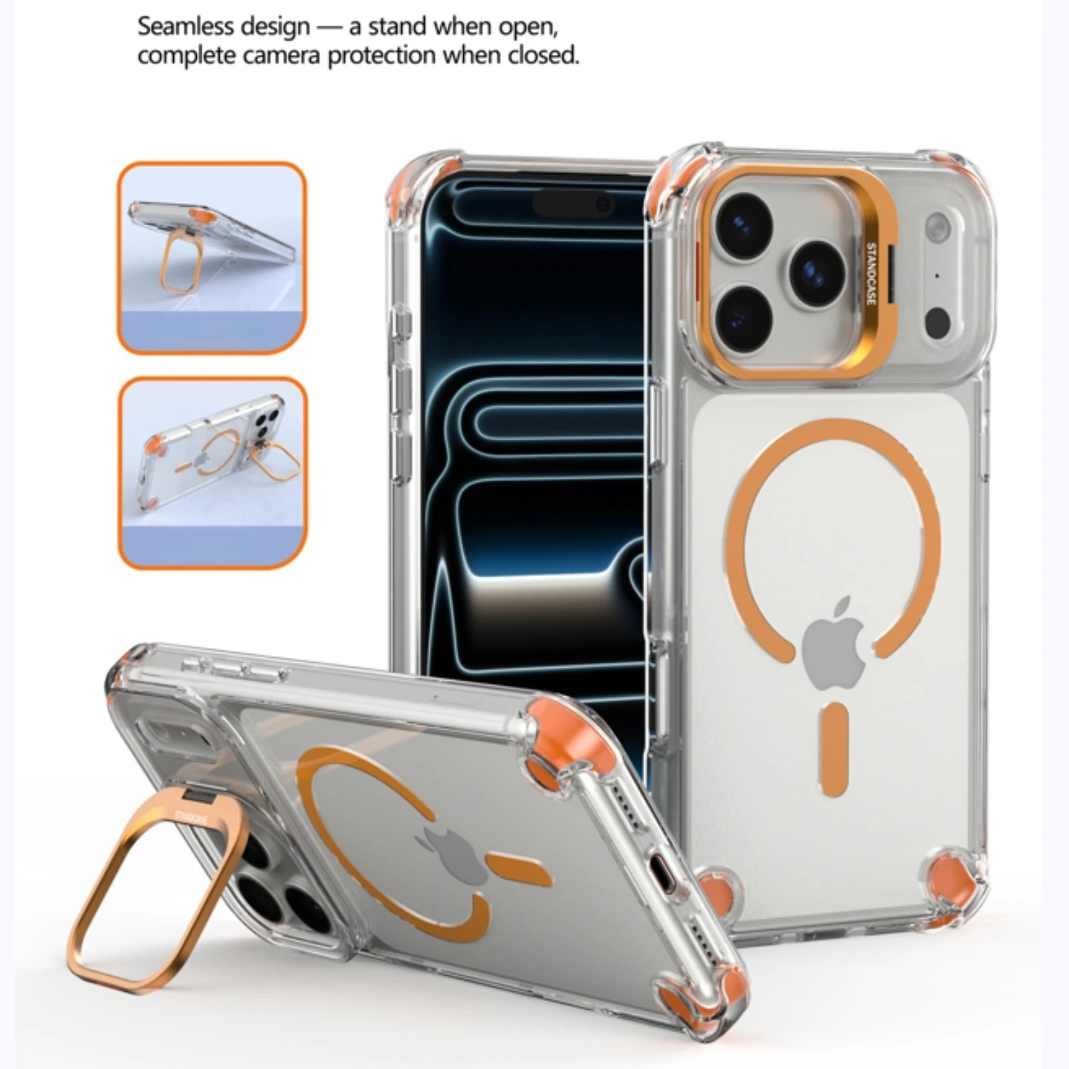 

New Magnetic Clear Case For iPhone 17 Pro Max 17Air 17Pro Case For Magsafe Wireless Charge With Glass Lens Protector Stand Cover