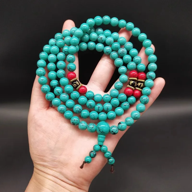 Natural Turquoise108Bracelet Optimization Red Turquoise Collectables-Autograph Rosary Hand Catenary Plate Play Long Necklace Fac