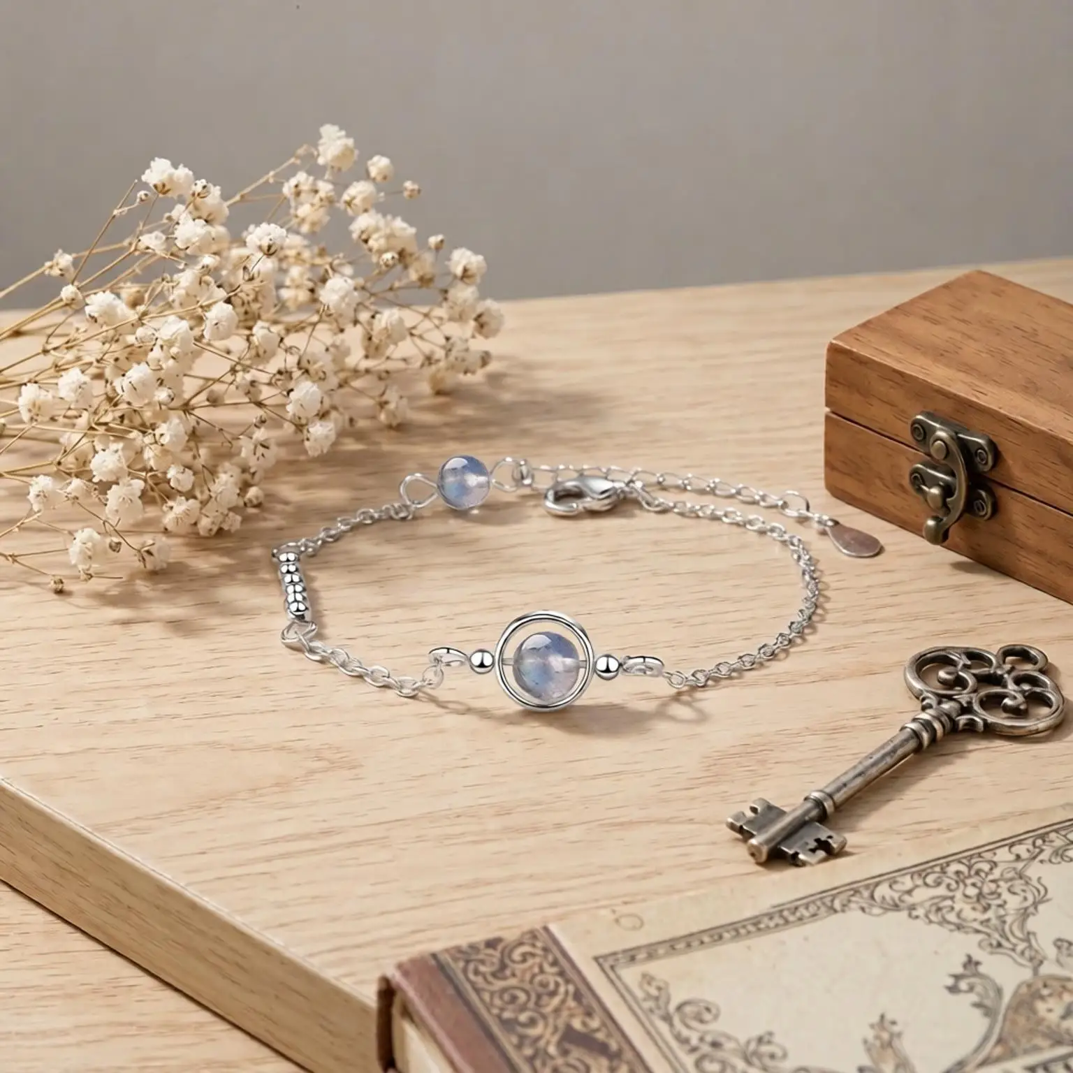 Charming 925 Sterling Silver Planet Moon Stone Adjustable Bracelets For Women Girls Anniversary Party Fashion Jewelry Gifts
