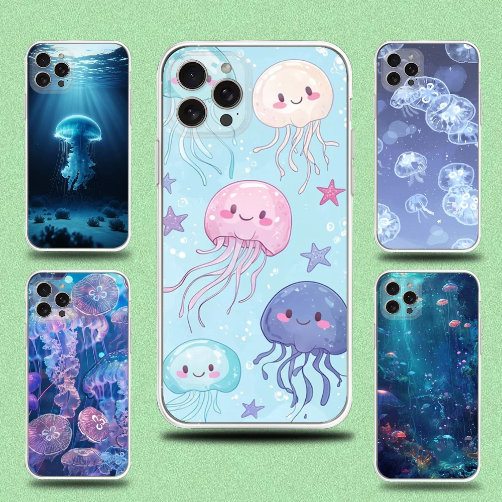 

Cute Cartoon Jellyfishes Phone Case For iPhone 16,15,14,13,12,11 Plus,Pro,Max,XR,XS,X,7,8 Plus,SE,Mini Transparent Shell