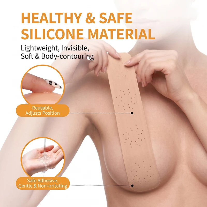 Invisible Breast Pads, Ultra-Thin Breathable One-Piece Nipple Covers, Lift and Shape the Bust, Enhance Cup Size, Washable and Reusable Adhesive Bras
