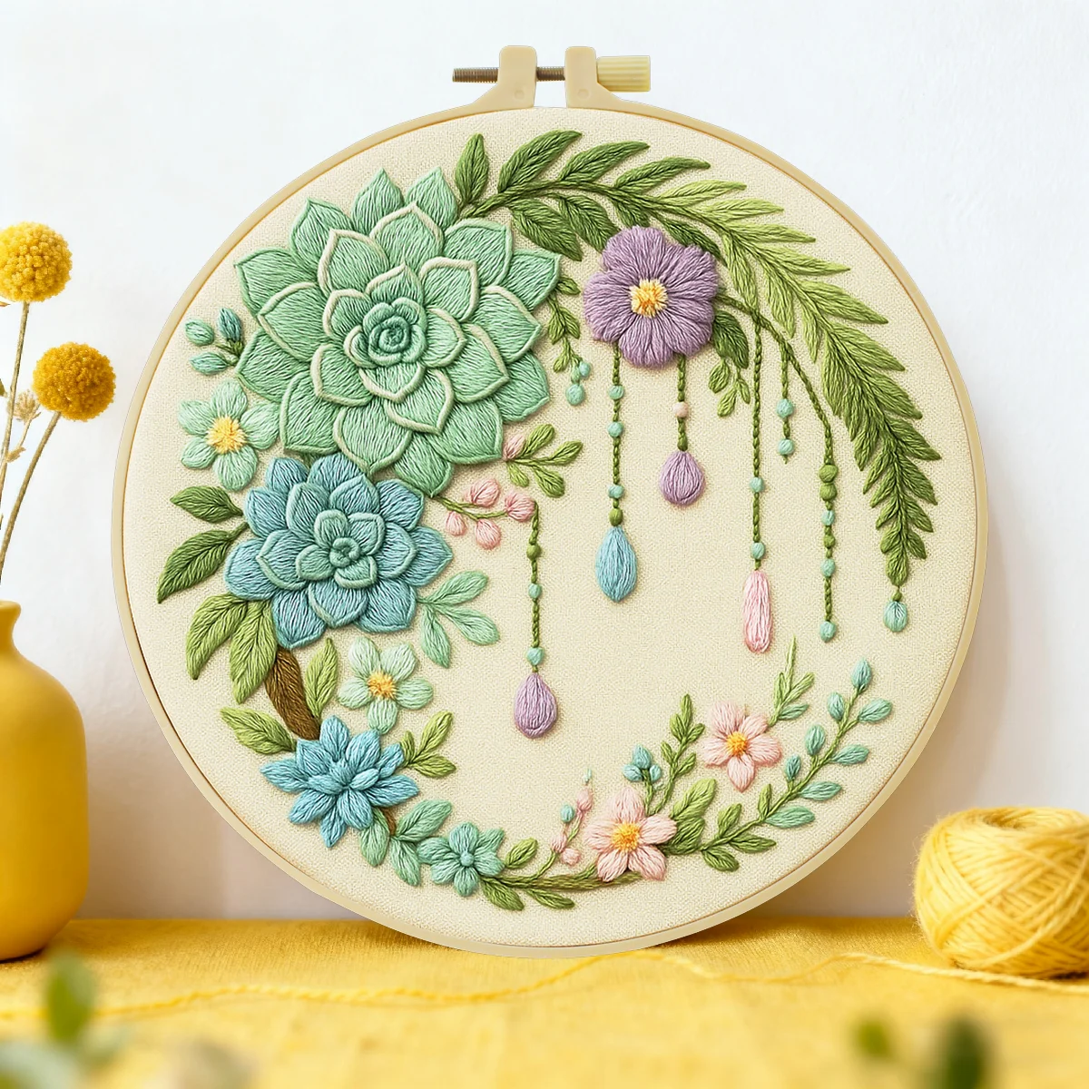 1 Stück 20X20CM/15X15CM 7,87/6,3 Zoll Blumen-Stickerei-Starter-Kit DIY-Kit DIY-Stickerei-Set Handarbeiten Heimdekoration Nähkunst – Detail 1
