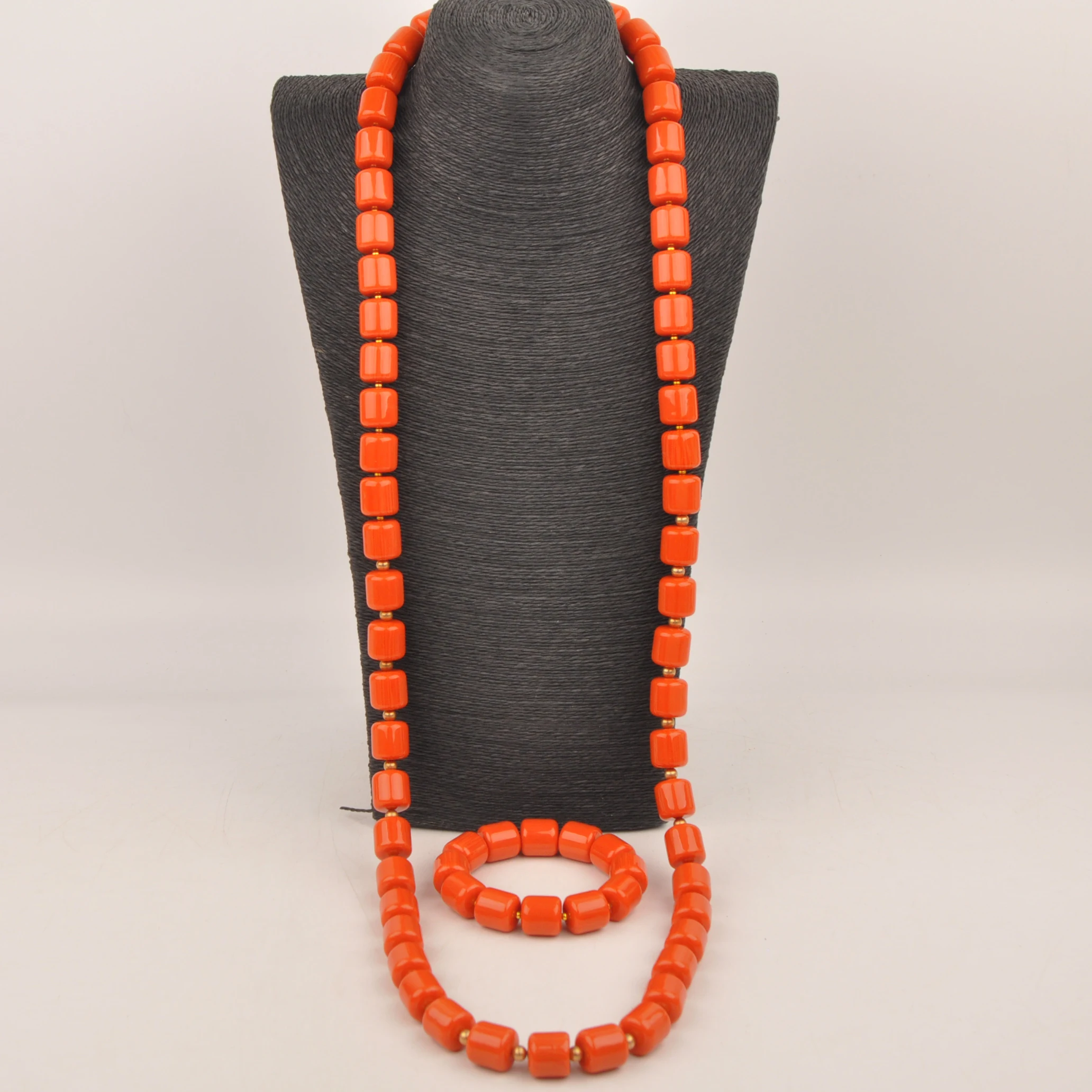 Orange Artificial Coral Bead Men Jewelry Sets