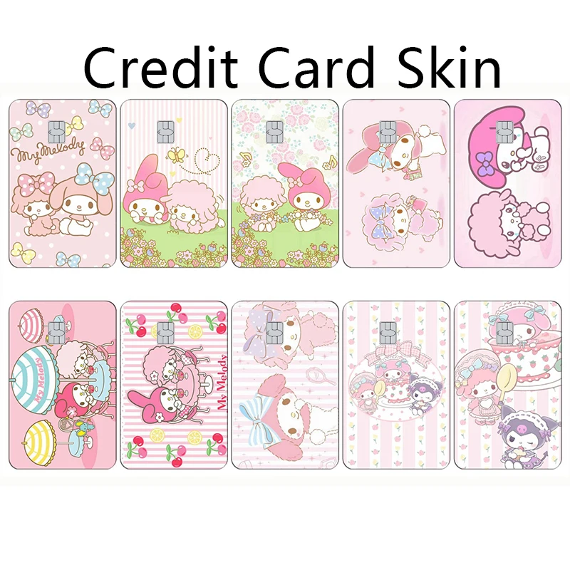 Cute 10pcs Kuromi My Melody Cinnamoroll  Sanrios Cartoon Diy PVC Film Skin Stickers Kawaii Debit Credit Bank Card Laser Tape Toy