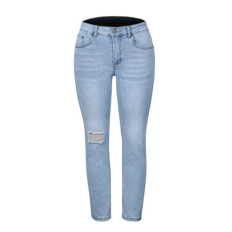 2023 New Women's Spring and Summer Stretch Wash Ripped Straight Street Style Denim Trousers Casual Office All-match Jeans Lady